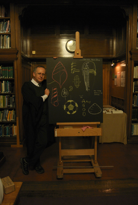 Edward Charlesworth, aka Dr Ted Nield, at the blackboard
